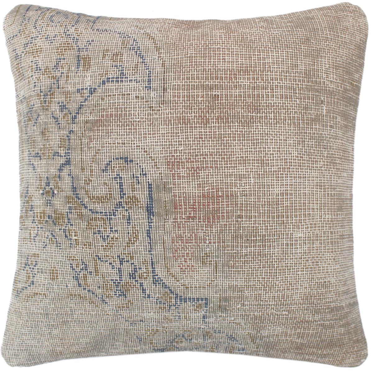 handmade Vintage Pillow Gray Blue Hand-Woven SQUARE 100% WOOL Vintage Pillow