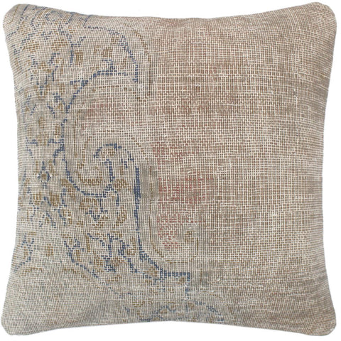 handmade Vintage Pillow Gray Blue Hand-Woven SQUARE 100% WOOL Vintage Pillow