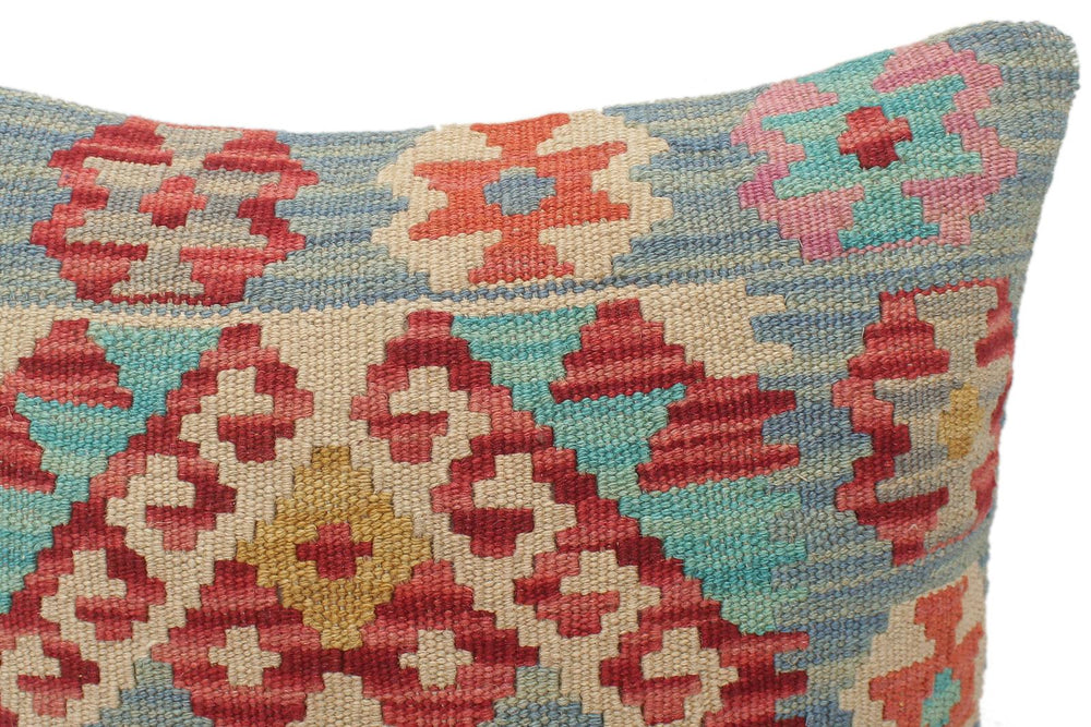 handmade Tribal Turkish Antique Red Blue Hand-Woven SQUARE 100% WOOL pillow