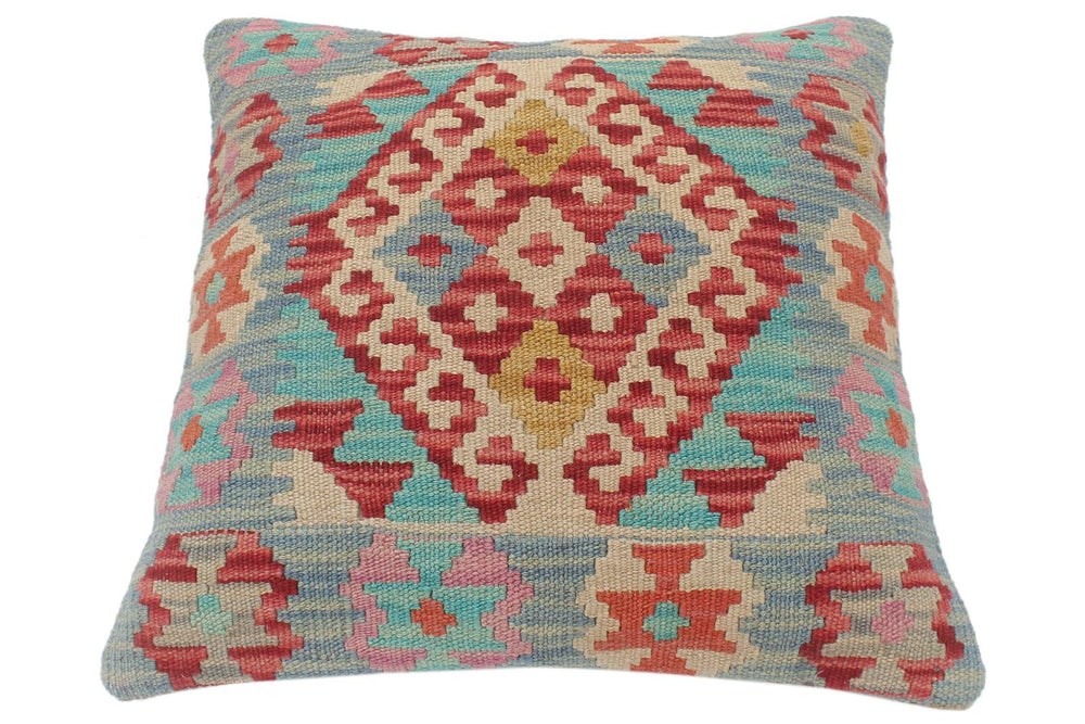 handmade Tribal Turkish Antique Red Blue Hand-Woven SQUARE 100% WOOL pillow