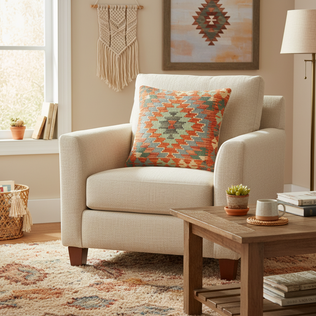 Shabby Chic Turkish Khoury Hand Woven Kilim Pillow