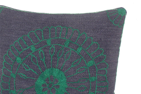 handmade  Pillow Blue Green Hand-Woven SQUARE 100% Wool Suzani Throw Pillow