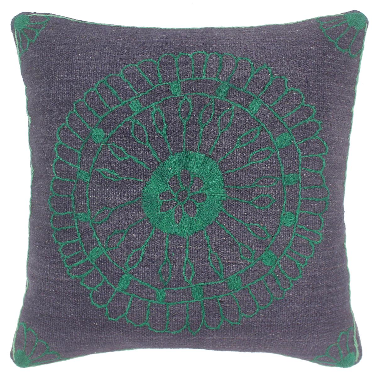handmade  Pillow Blue Green Hand-Woven SQUARE 100% Wool Suzani Throw Pillow