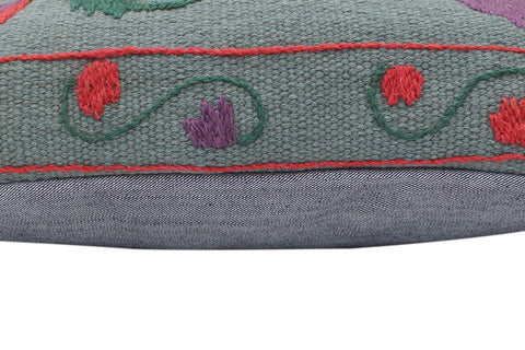 handmade  Pillow Gray Red Hand-Woven SQUARE 100% Wool Suzani Throw Pillow