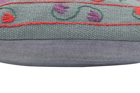 handmade  Pillow Gray Red Hand-Woven SQUARE 100% Wool Suzani Throw Pillow