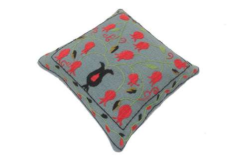 handmade  Pillow Gray Red Hand-Woven SQUARE 100% Wool Suzani Throw Pillow