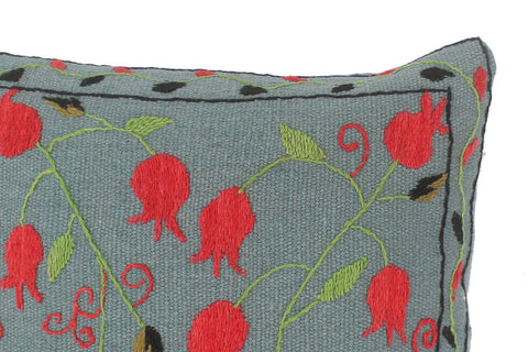 handmade  Pillow Gray Red Hand-Woven SQUARE 100% Wool Suzani Throw Pillow