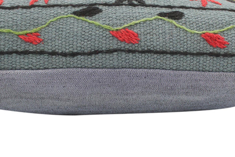 handmade  Pillow Gray Red Hand-Woven SQUARE 100% Wool Suzani Throw Pillow