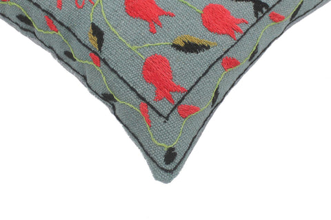 handmade  Pillow Gray Red Hand-Woven SQUARE 100% Wool Suzani Throw Pillow