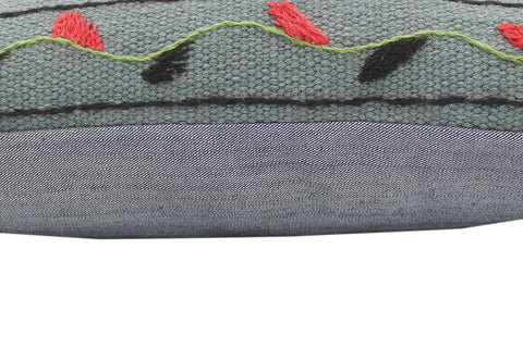 handmade  Pillow Gray Red Hand-Woven SQUARE 100% Wool Suzani Throw Pillow