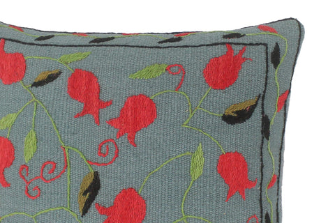 handmade  Pillow Gray Red Hand-Woven SQUARE 100% Wool Suzani Throw Pillow