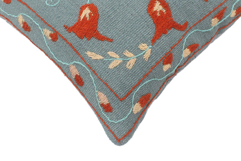 handmade  Pillow Blue Rust Hand-Woven SQUARE 100% Wool Suzani Throw Pillow