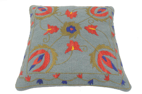 handmade  Pillow Blue Red Hand-Woven SQUARE 100% Wool Suzani Throw Pillow