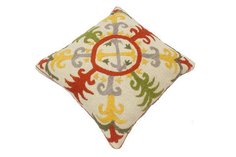 handmade  Pillow Beige Rust Hand-Woven SQUARE 100% Wool Suzani Throw Pillow