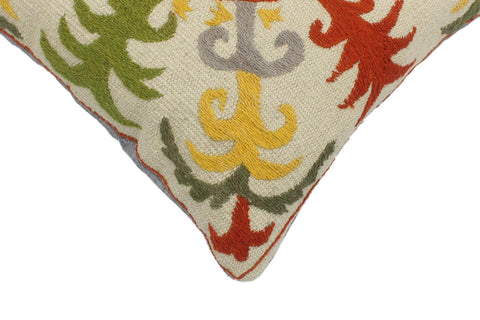 handmade  Pillow Beige Rust Hand-Woven SQUARE 100% Wool Suzani Throw Pillow