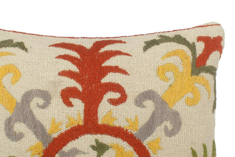 handmade  Pillow Beige Rust Hand-Woven SQUARE 100% Wool Suzani Throw Pillow