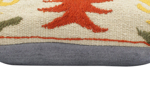 handmade  Pillow Beige Rust Hand-Woven SQUARE 100% Wool Suzani Throw Pillow