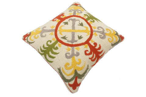 handmade  Pillow Beige Rust Hand-Woven SQUARE 100% Wool Suzani Throw Pillow