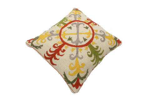 handmade  Pillow Beige Rust Hand-Woven SQUARE 100% Wool Suzani Throw Pillow