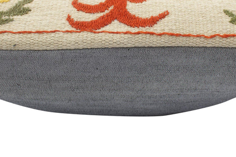 handmade  Pillow Beige Rust Hand-Woven SQUARE 100% Wool Suzani Throw Pillow