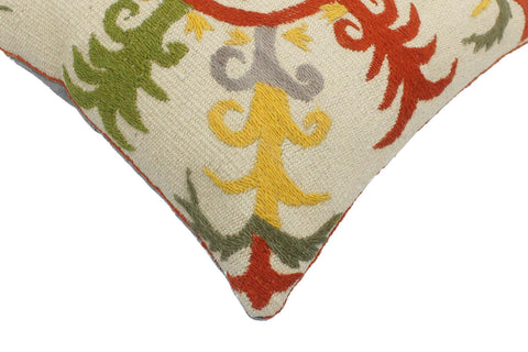 handmade  Pillow Beige Rust Hand-Woven SQUARE 100% Wool Suzani Throw Pillow