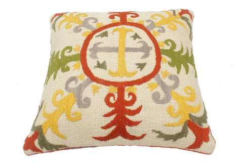 handmade  Pillow Beige Rust Hand-Woven SQUARE 100% Wool Suzani Throw Pillow