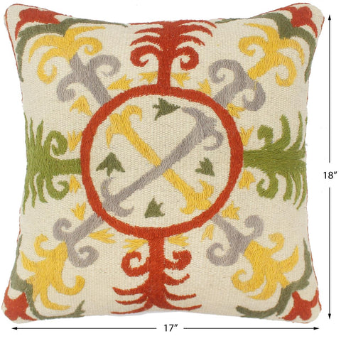 handmade  Pillow Beige Rust Hand-Woven SQUARE 100% Wool Suzani Throw Pillow