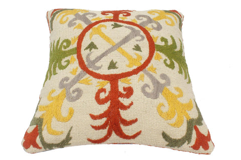 handmade  Pillow Beige Rust Hand-Woven SQUARE 100% Wool Suzani Throw Pillow