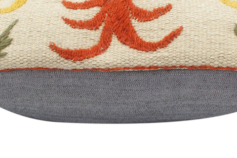 handmade  Pillow Beige Rust Hand-Woven SQUARE 100% Wool Suzani Throw Pillow