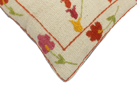 handmade  Pillow Beige Rust Hand-Woven SQUARE 100% Wool Suzani Throw Pillow