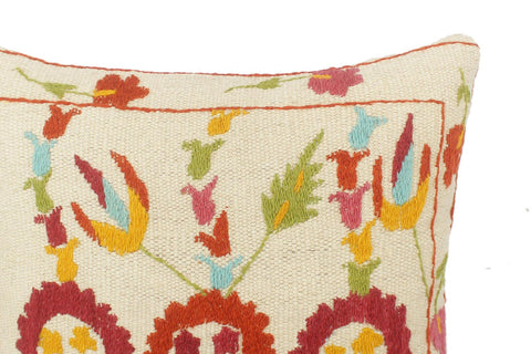 handmade  Pillow Beige Rust Hand-Woven SQUARE 100% Wool Suzani Throw Pillow