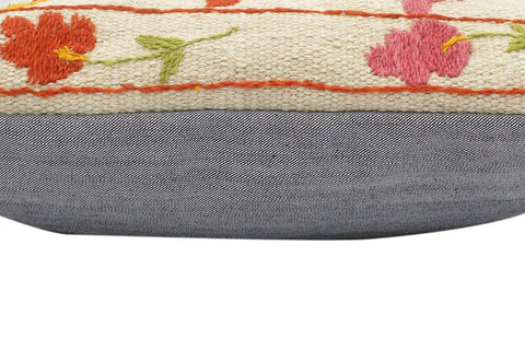 handmade  Pillow Beige Rust Hand-Woven SQUARE 100% Wool Suzani Throw Pillow