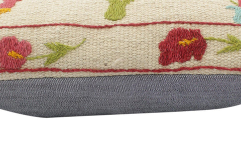 handmade  Pillow Beige Blue Hand-Woven SQUARE 100% Wool Suzani Throw Pillow