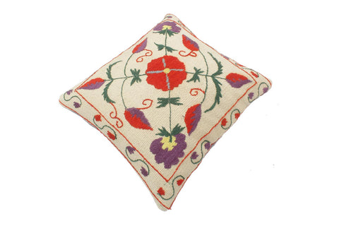 handmade  Pillow Beige Rust Hand-Woven SQUARE 100% Wool Suzani Throw Pillow