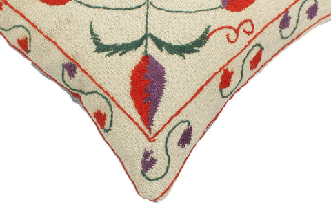 handmade  Pillow Beige Rust Hand-Woven SQUARE 100% Wool Suzani Throw Pillow