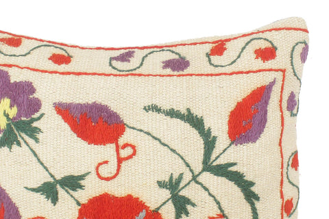 handmade  Pillow Beige Rust Hand-Woven SQUARE 100% Wool Suzani Throw Pillow