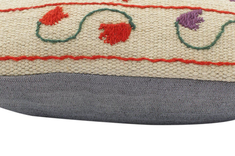 handmade  Pillow Beige Rust Hand-Woven SQUARE 100% Wool Suzani Throw Pillow