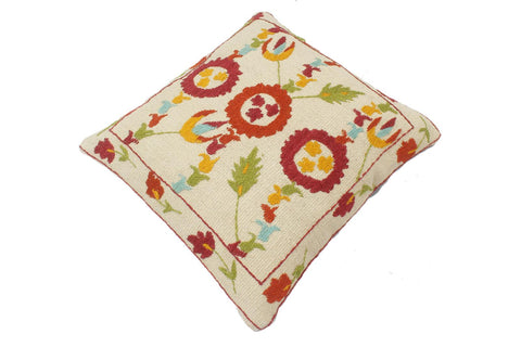 handmade  Pillow Beige Rust Hand-Woven SQUARE 100% Wool Suzani Throw Pillow