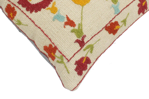 handmade  Pillow Beige Rust Hand-Woven SQUARE 100% Wool Suzani Throw Pillow