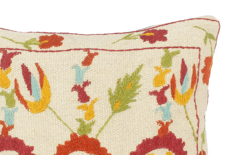 handmade  Pillow Beige Rust Hand-Woven SQUARE 100% Wool Suzani Throw Pillow