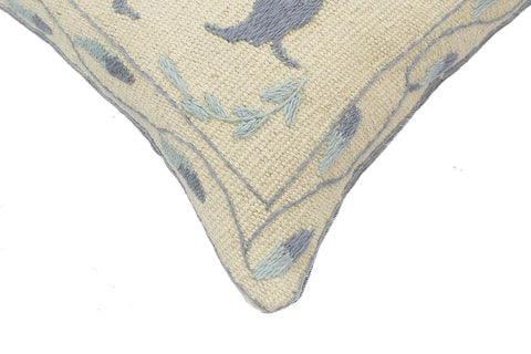 handmade  Pillow Beige Blue Hand-Woven SQUARE 100% Wool Suzani Throw Pillow