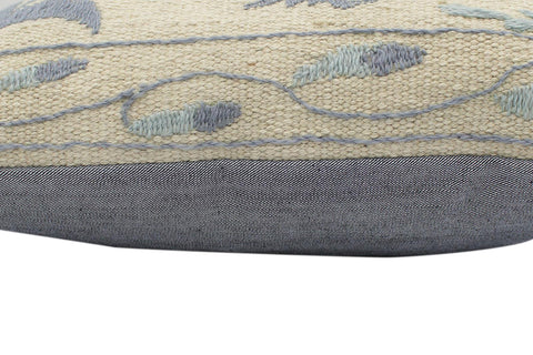 handmade  Pillow Beige Blue Hand-Woven SQUARE 100% Wool Suzani Throw Pillow