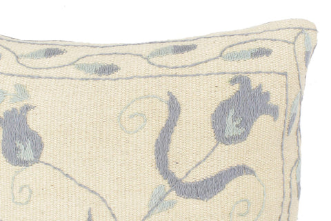 handmade  Pillow Beige Blue Hand-Woven SQUARE 100% Wool Suzani Throw Pillow