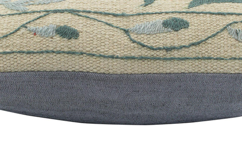 handmade  Pillow Beige Green Hand-Woven SQUARE 100% Wool Suzani Throw Pillow