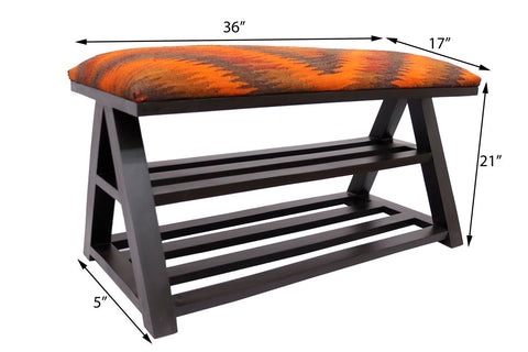 handmade Traditional Shoe Rack Rust Purple Hand-made RECTANGLE Vegetable dyed wool and wood  