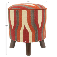 handmade Modern Ottoman Rust Red Hand-made ROUND Vegetable dyed wool and wood  