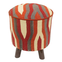 handmade Modern Ottoman Rust Red Hand-made ROUND Vegetable dyed wool and wood  