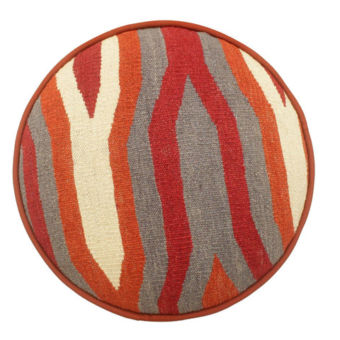 handmade Modern Ottoman Rust Red Hand-made ROUND Vegetable dyed wool and wood  