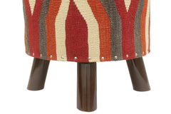 handmade Modern Ottoman Rust Red Hand-made ROUND Vegetable dyed wool and wood  