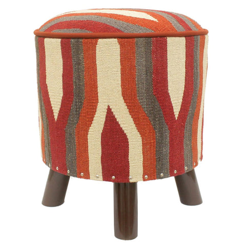 handmade Modern Ottoman Rust Red Hand-made ROUND Vegetable dyed wool and wood  17 x 17 x 19